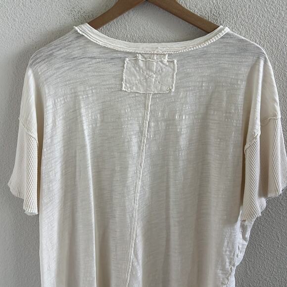 Free People We the Free Cream Burnout Oversized Tee with Waffle Knit Sleeve M - Picture 7 of 9
